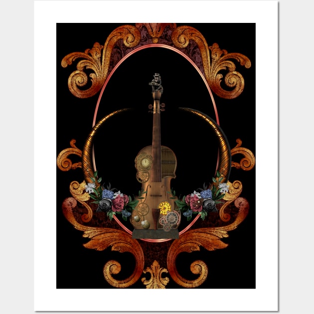 Awesome steampunk violin with clocks, gears and monkey Wall Art by Nicky2342